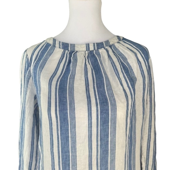 Boden - Blue & White Striped Linen Button Blouse Shirt Sz 2 - Picture 2 of 5
